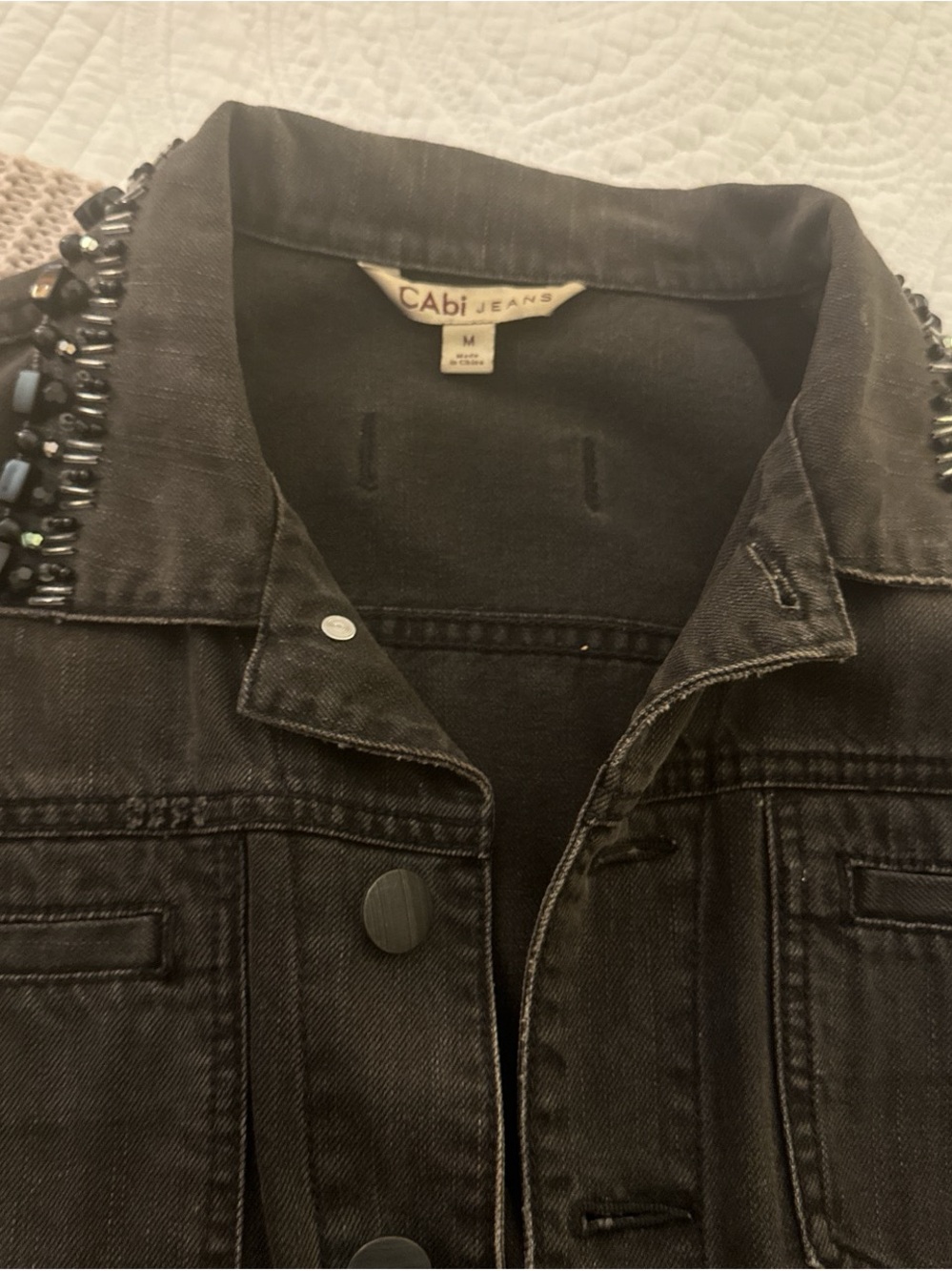 CAbi Black Denim Jacket with Subtle Label Detail